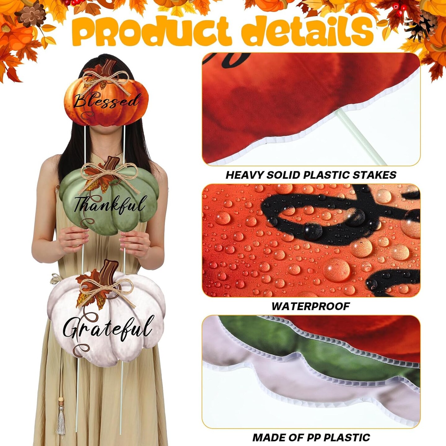 3 Pcs Fall Pumpkin Outdoor Decorations