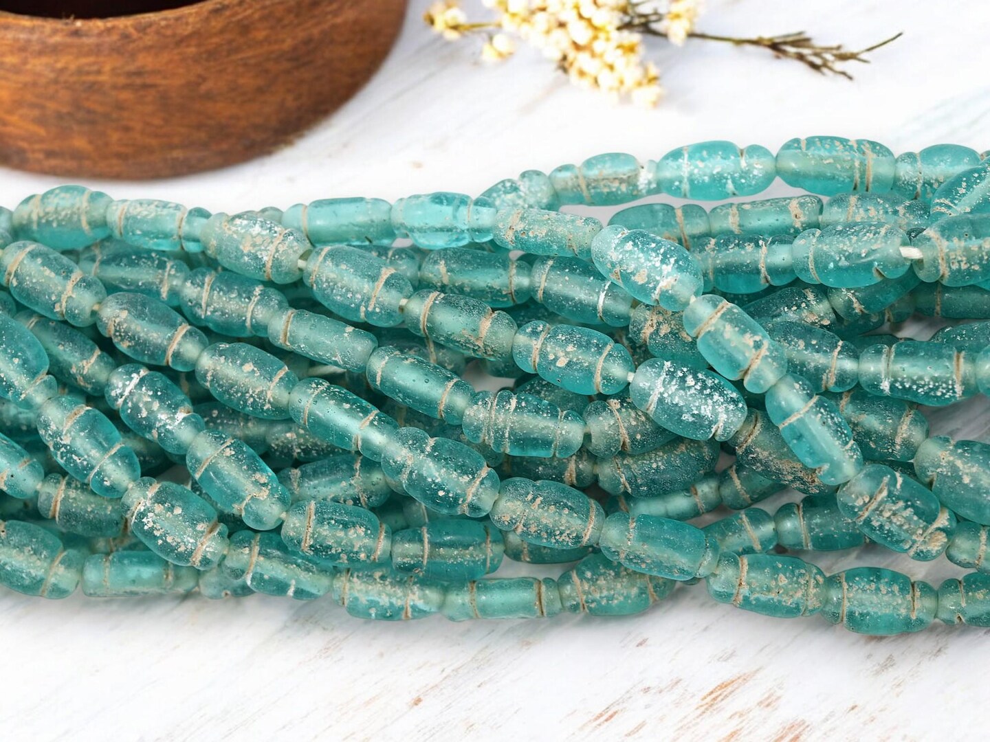 14x8mm Rustic Aged Aqua Indonesian Java Glass "Bottle" Beads (18 ...