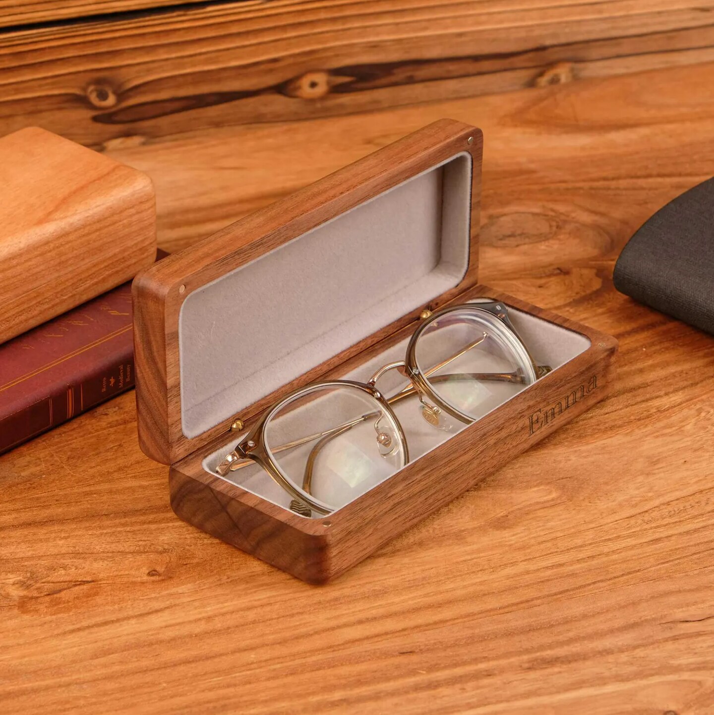 Personalized Walnut Sunglasses Box, Wooden Eyeglasses Case With