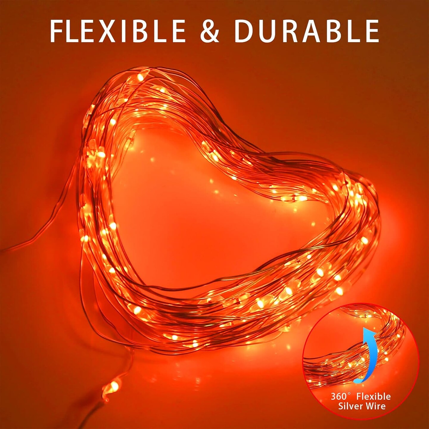 2 Pack 200 LED Orange Solar String Lights – Fall & Halloween Outdoor Decoration, 8 Modes, Waterproof (Orange)