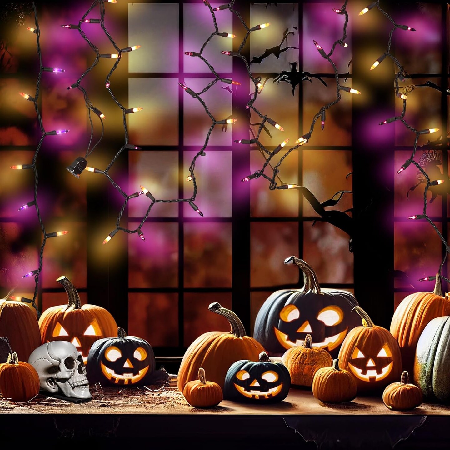 21FT Halloween String Lights – 100 Count Purple & Orange Incandescent Plug-In Lights with Black Cord, Connectable Indoor/Outdoor Spooky Tree, Porch, Yard & Mantle Holiday Decor