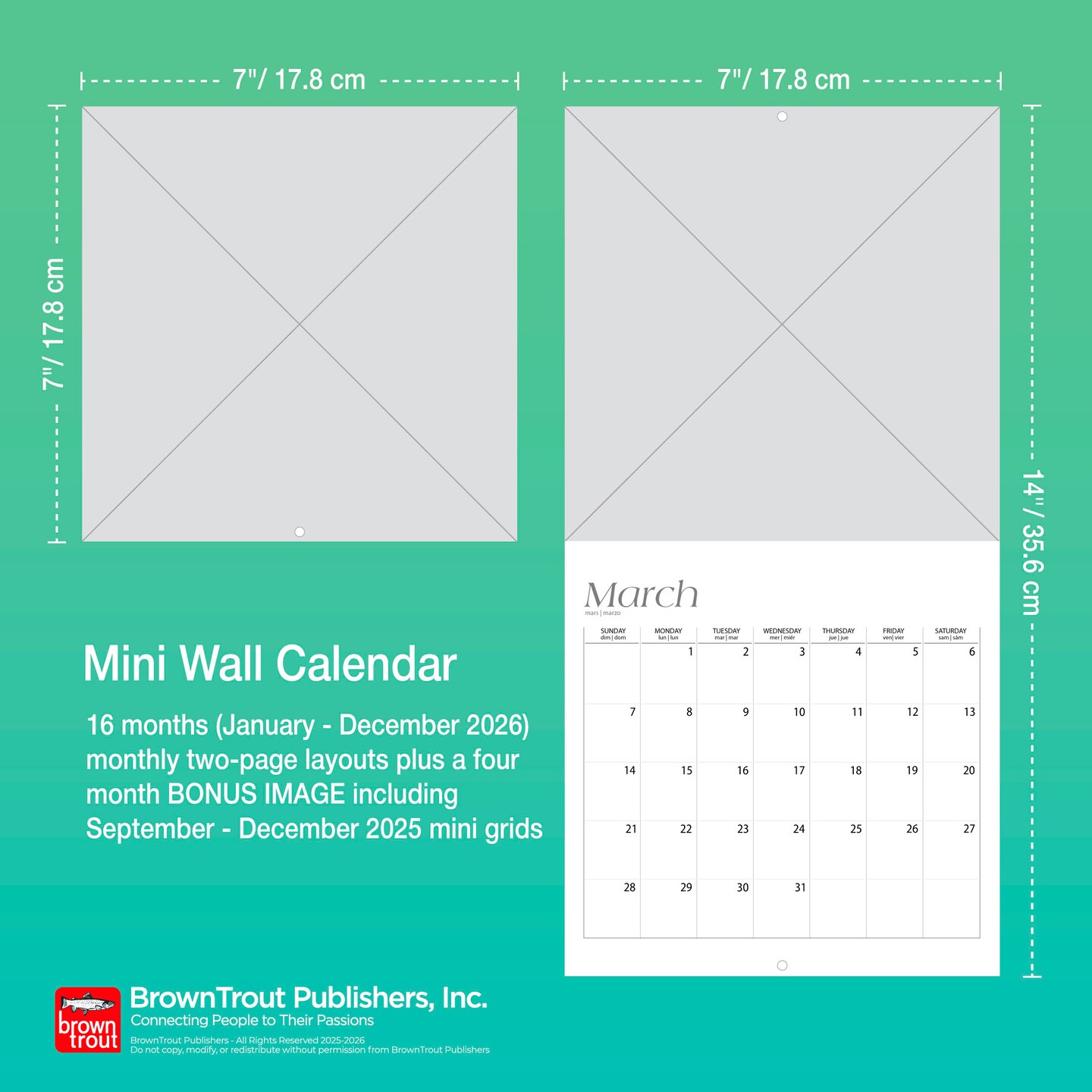 Rocky Mountain Wilderness | 2026 7 x 14 Inch (Hanging) Monthly Mini Wall Calendar