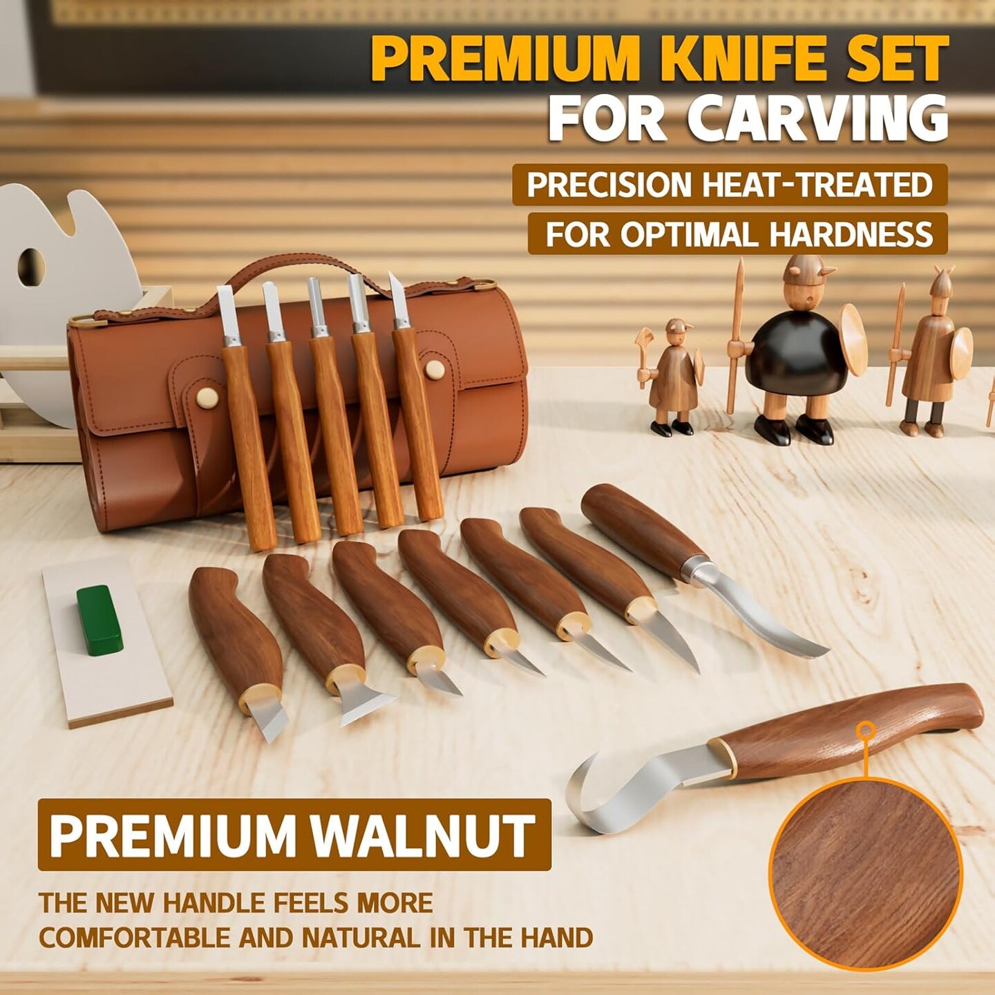 Deluxe Wood Carving Kit – 8 Whittling Knives & 5 Detail Knives with Leather Storage Case (SET1)