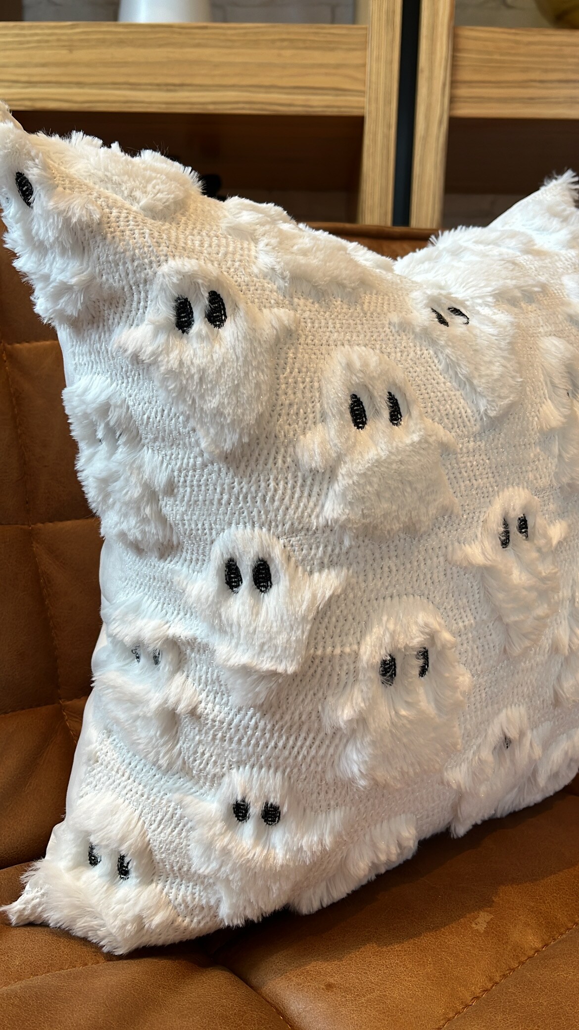 18&#x201D; White Faux Fur Ghost Pillow Cover with Hidden Zipper