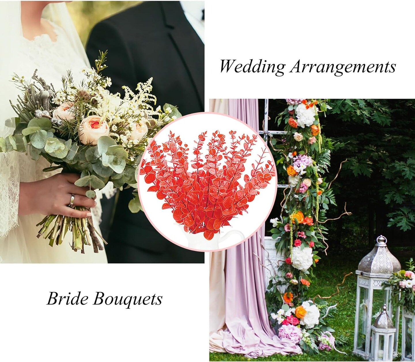 36 Pcs Orange Eucalyptus Stems Artificial Leaves Faux Eucalyptus Stems