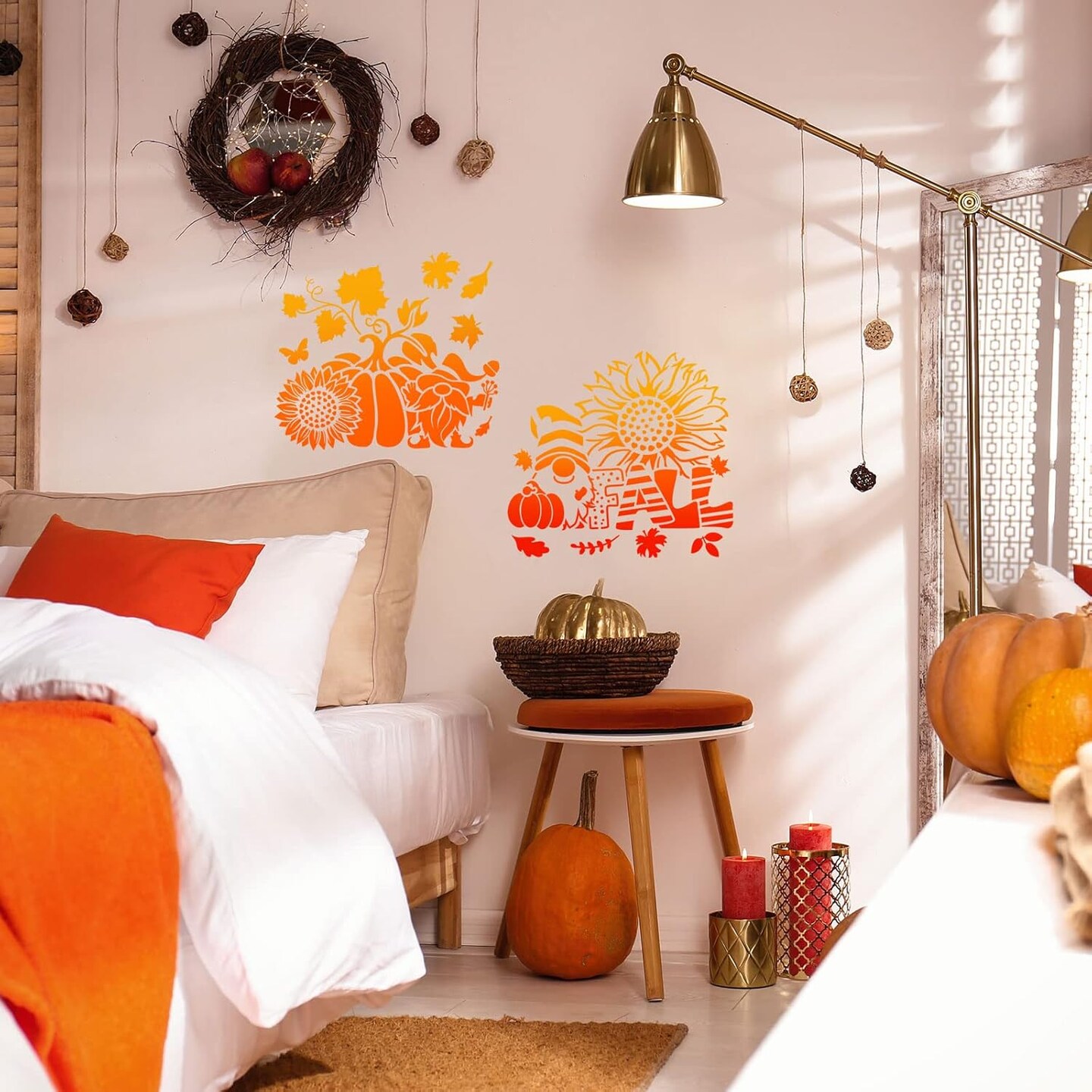 16 Pcs Fall Pumpkin Templates - Reusable Maple Leaf Stencils for Wood