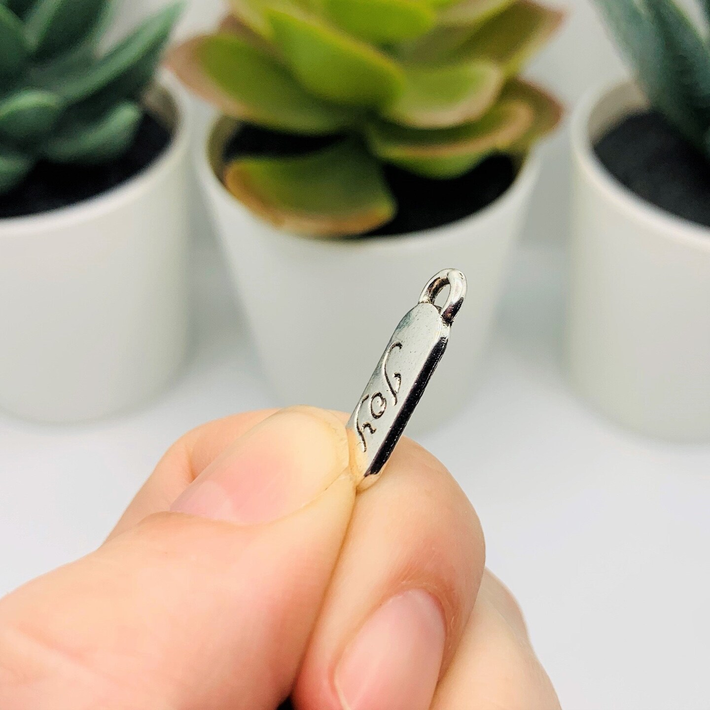 Small Silver Joy Tag Charms, 20x7mm