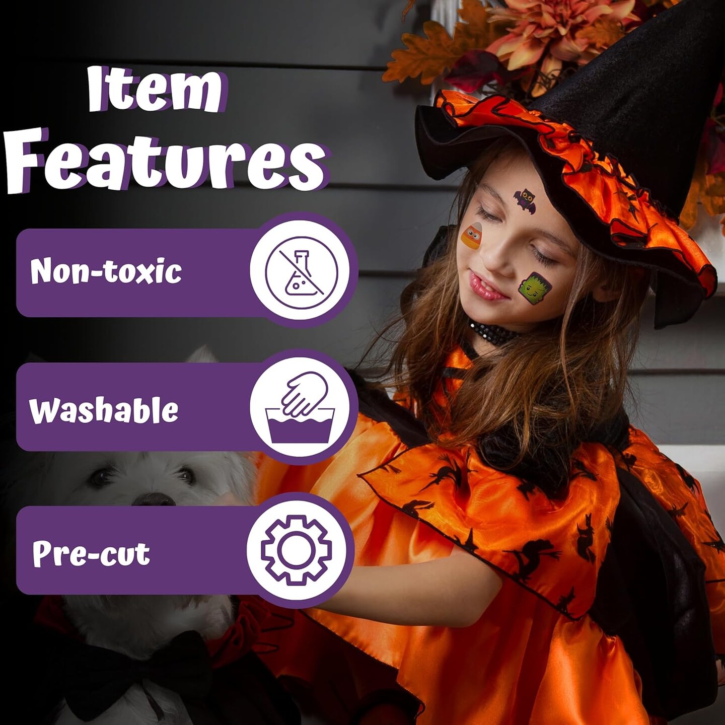 4E's Novelty 144 Pack Halloween Temporary Tattoos for Kids – 2" Waterproof Non-Toxic Tattoos Bulk, 6 Cute Spooky Designs, Individually Wrapped Party Favors, Trick or Treat Goodie Bag Fillers