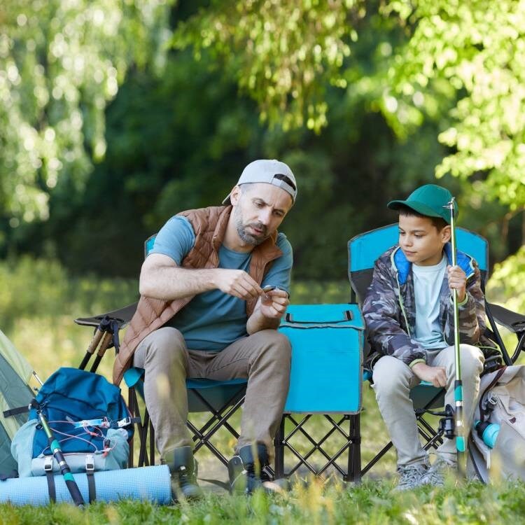 Steel Folding 2-Seater Camping Chair with Canopy and Cooler