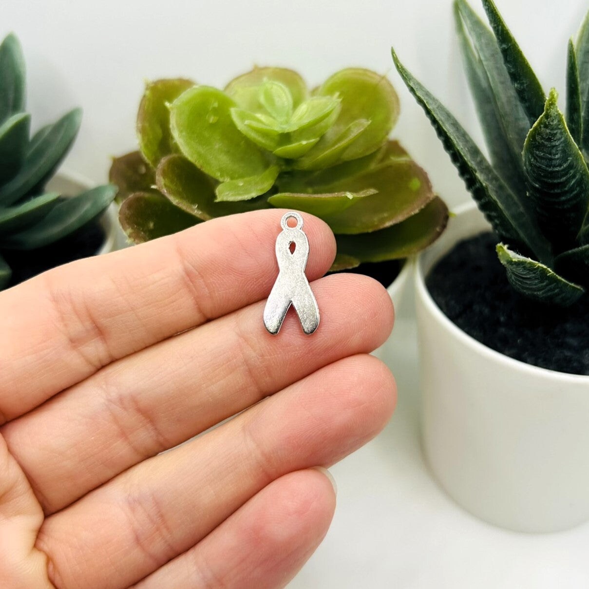 Pink Awareness Breast Cancer Ribbon Charms, 19x8mm