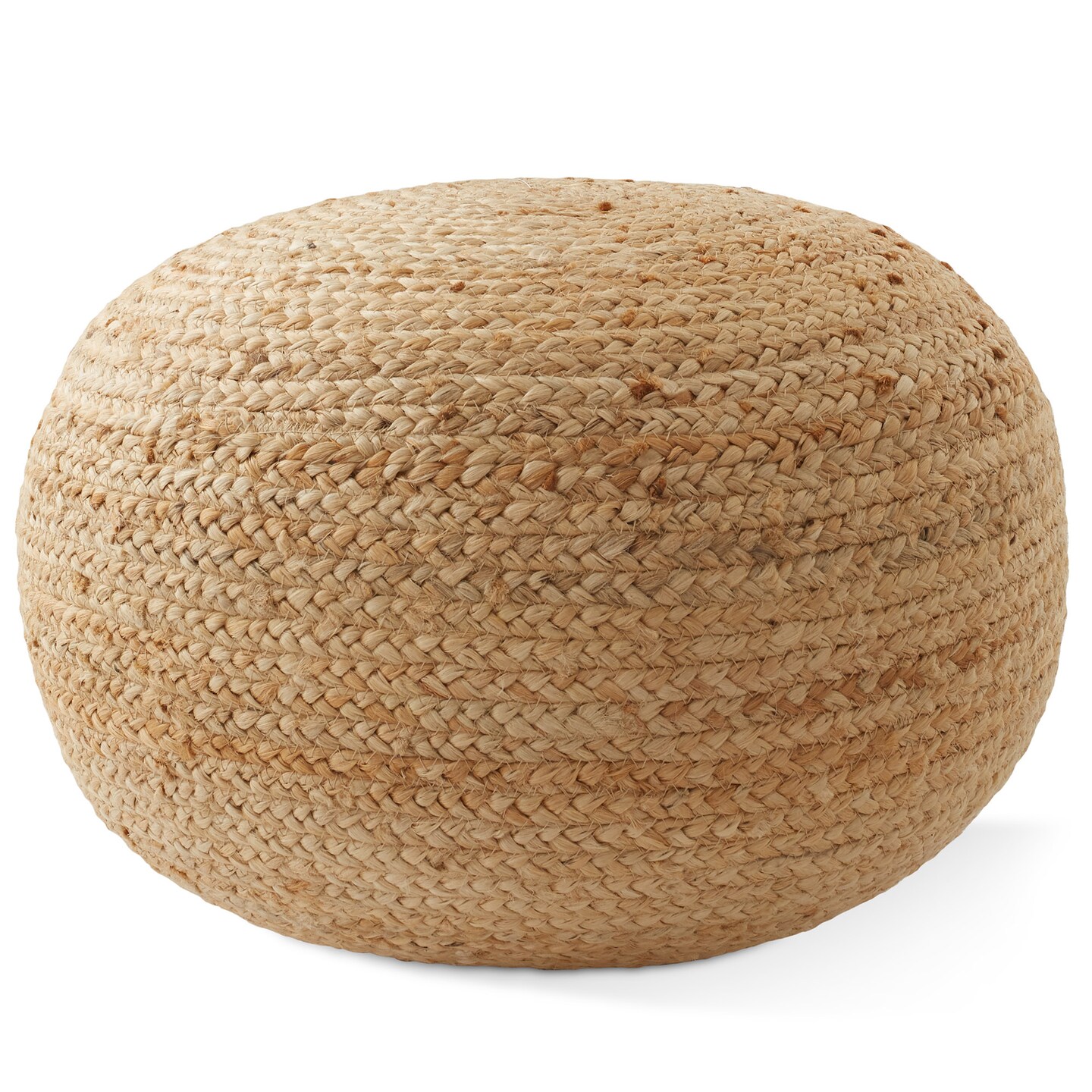 Hand-Braided Jute Pouf Ottoman Footrest, 19&#x22; Round x 10-1/2&#x22; High, Natural Woven Boho Floor Cushion, Home Decor for Living Room, Bedroom, Apartment