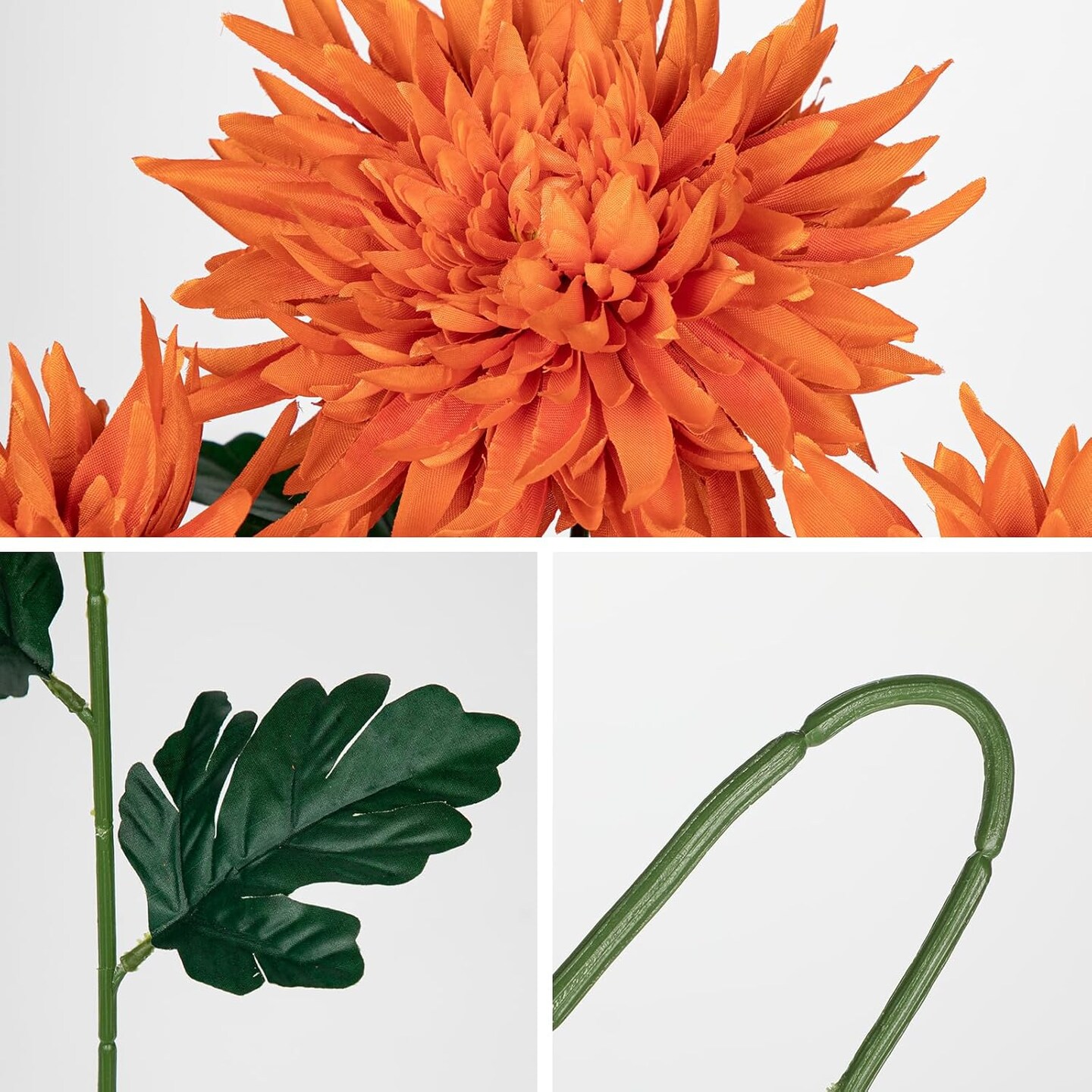 25.6" Long - 6Pcs Orange Artificial Mums Flowers Large Chrysanthemum