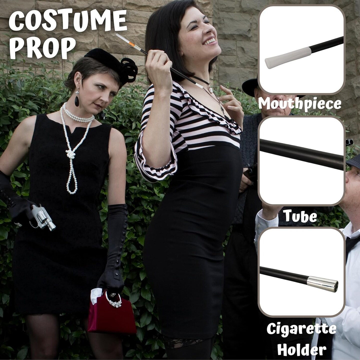 4E&#x27;s Novelty 2 Long Cigarette Holders &#x26; 2 Fake Puff Cigarettes with Smoke &#x2013; 1920s Flapper, Gatsby, Gangster, Theater, Movie &#x26; Halloween Costume Accessories for Women, Men, Photo Props, Stage Performance