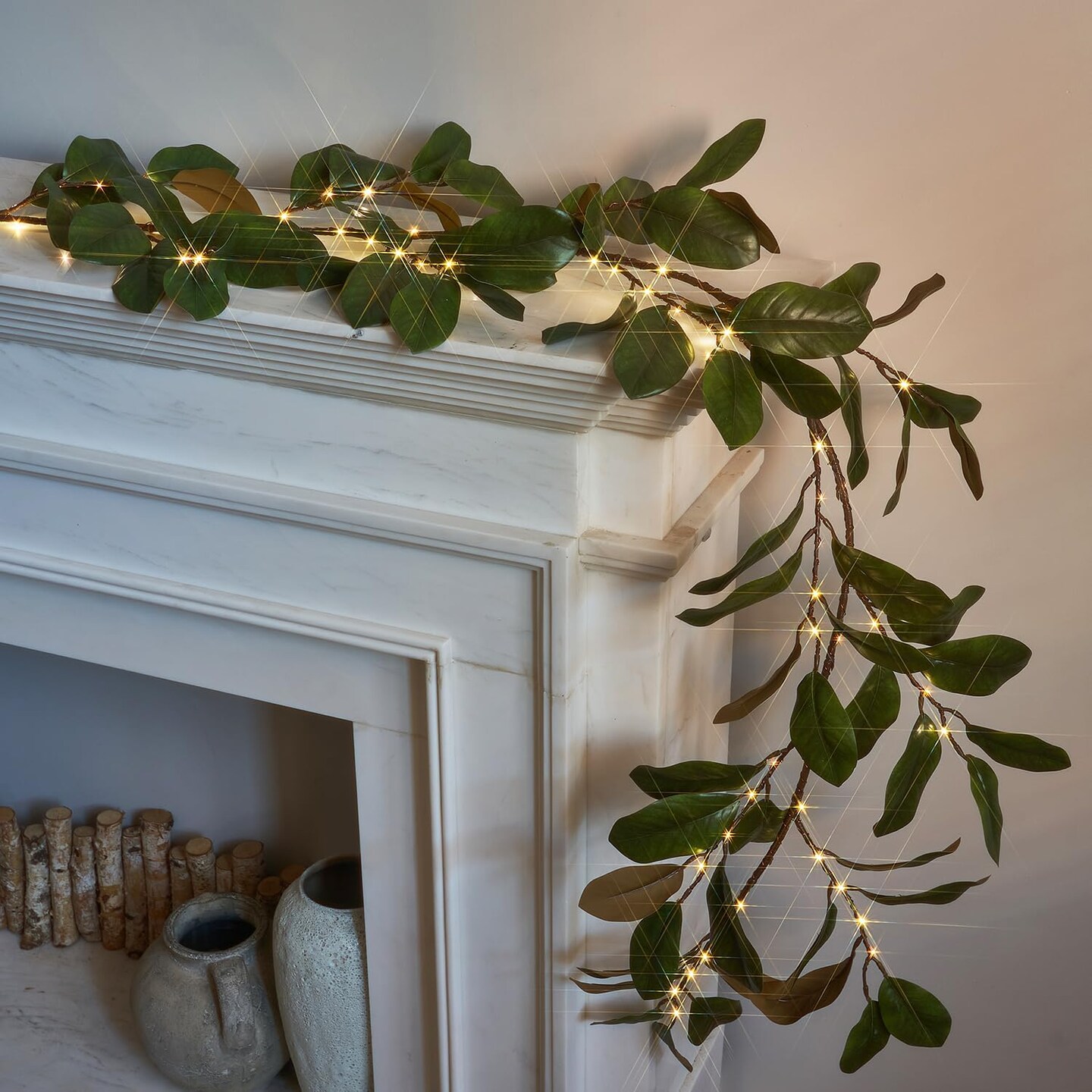 Lighted Magnolia Garland Timer 6FT 80 LED