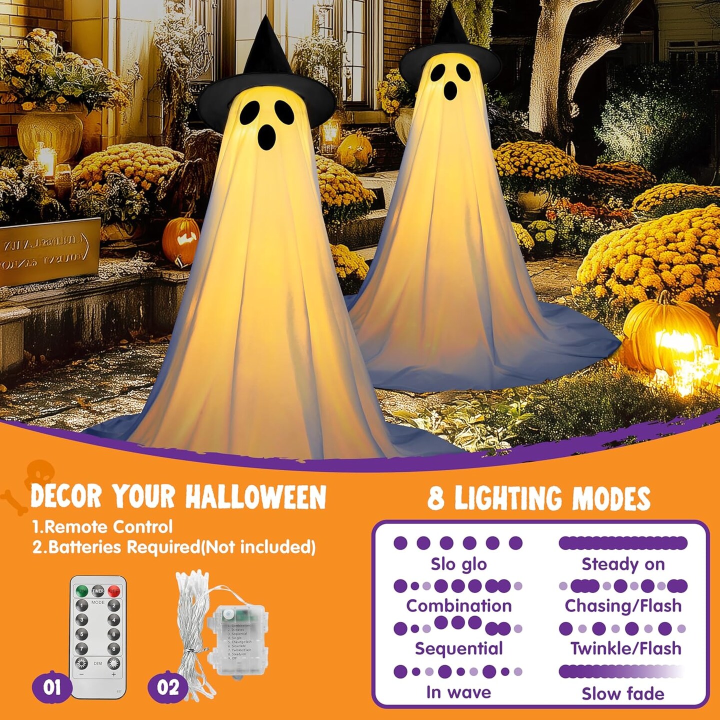 2 Packs 47&#x27;&#x27; Halloween Decorations Outdoor Standing Ghost