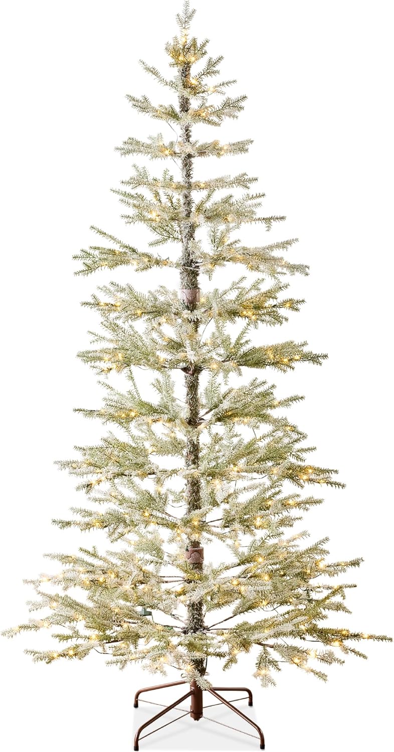 Sparse Flocked Christmas Tree Aspen Noble Fir with 2-in-1 LED Lights, 880 Tips &#x26; Metal Stand for Holiday Decor