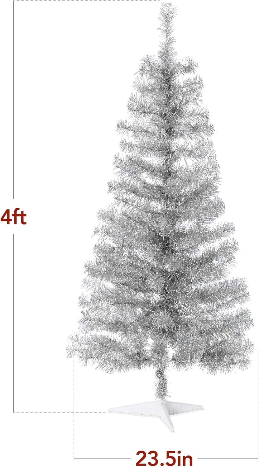 4ft Pre Lit Christmas Tree Mini Artificial Tree with Twinkling LED Lights for Bedroom or Apartment