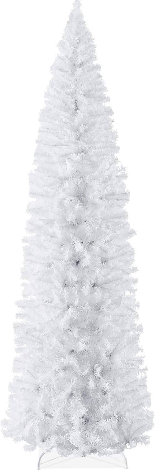 Pencil Christmas Tree Unlit Slim Artificial Tree with Foldable Base &#x26; Easy Assembly