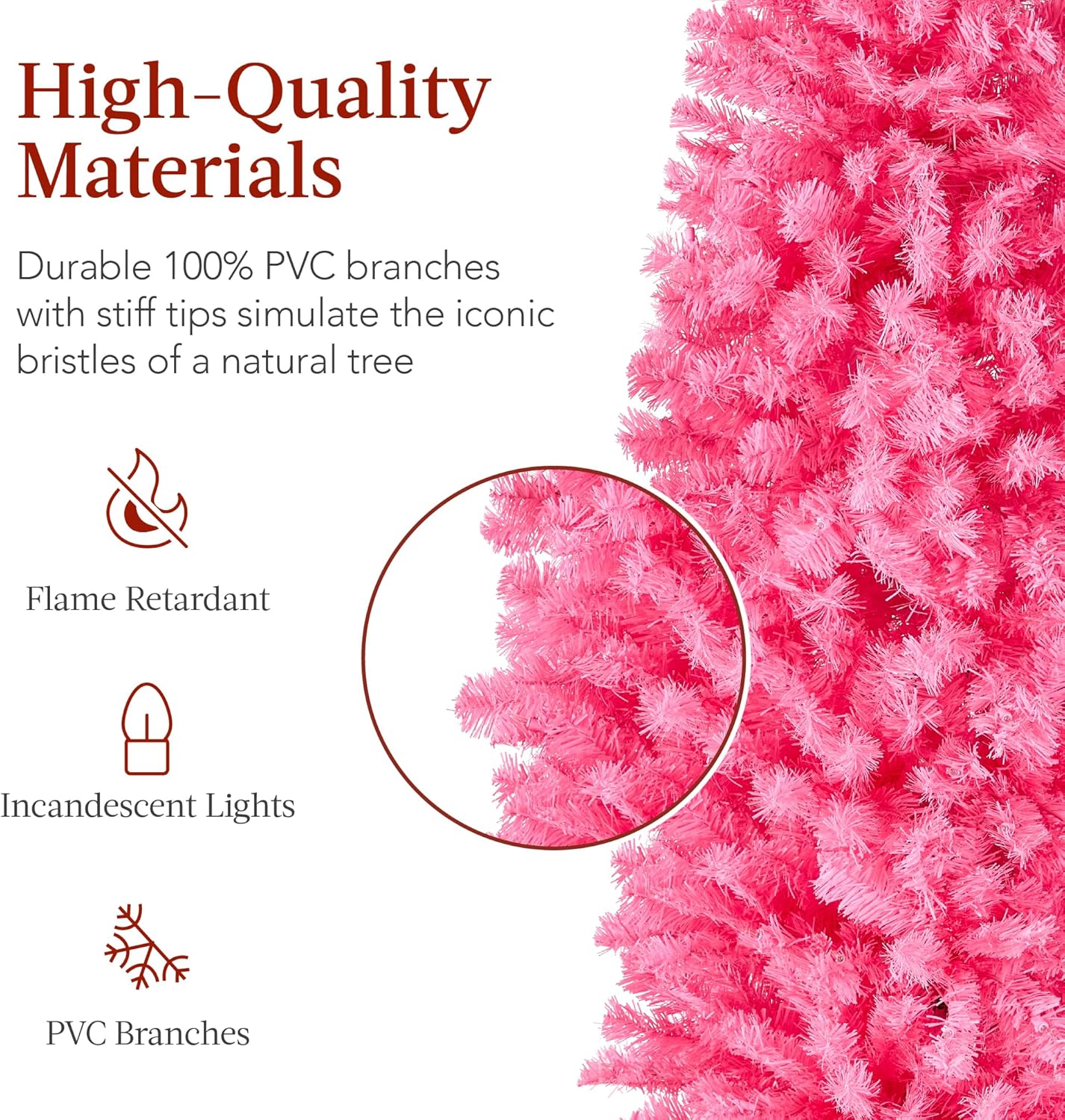 Pencil Artificial Christmas Tree with 300 2-in-1 White &#x26; Multicolor LED Lights &#x26; Sturdy Metal Base