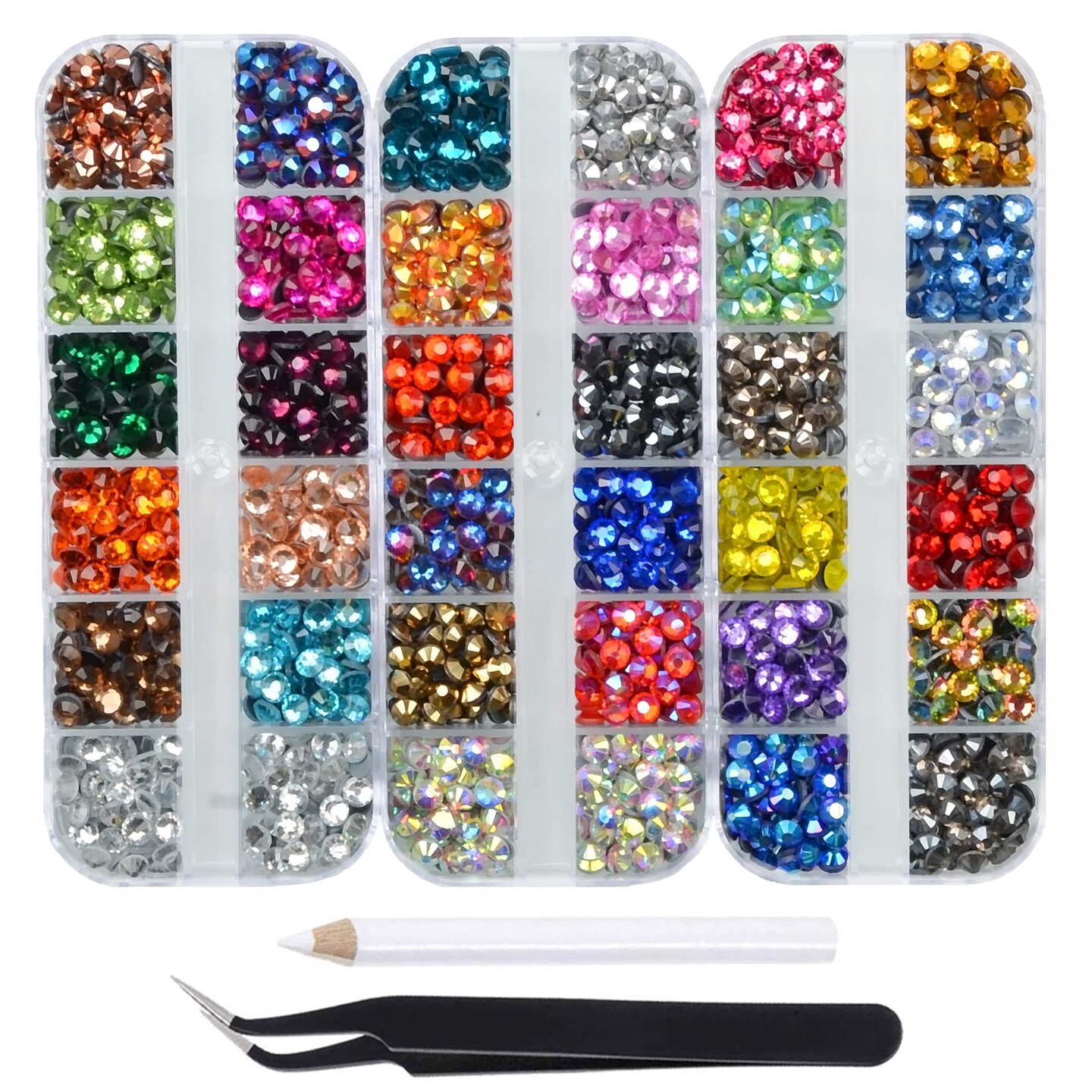 8800pcs+ Flatback Glass Hotfix Iron On Rhinestones Crystal for DIY Making with 1 Tweezer &#x26; 1 Picking Pen for Shoes, Clothes, Face Art, Bags, Manicure (34-Colors, SS 10)