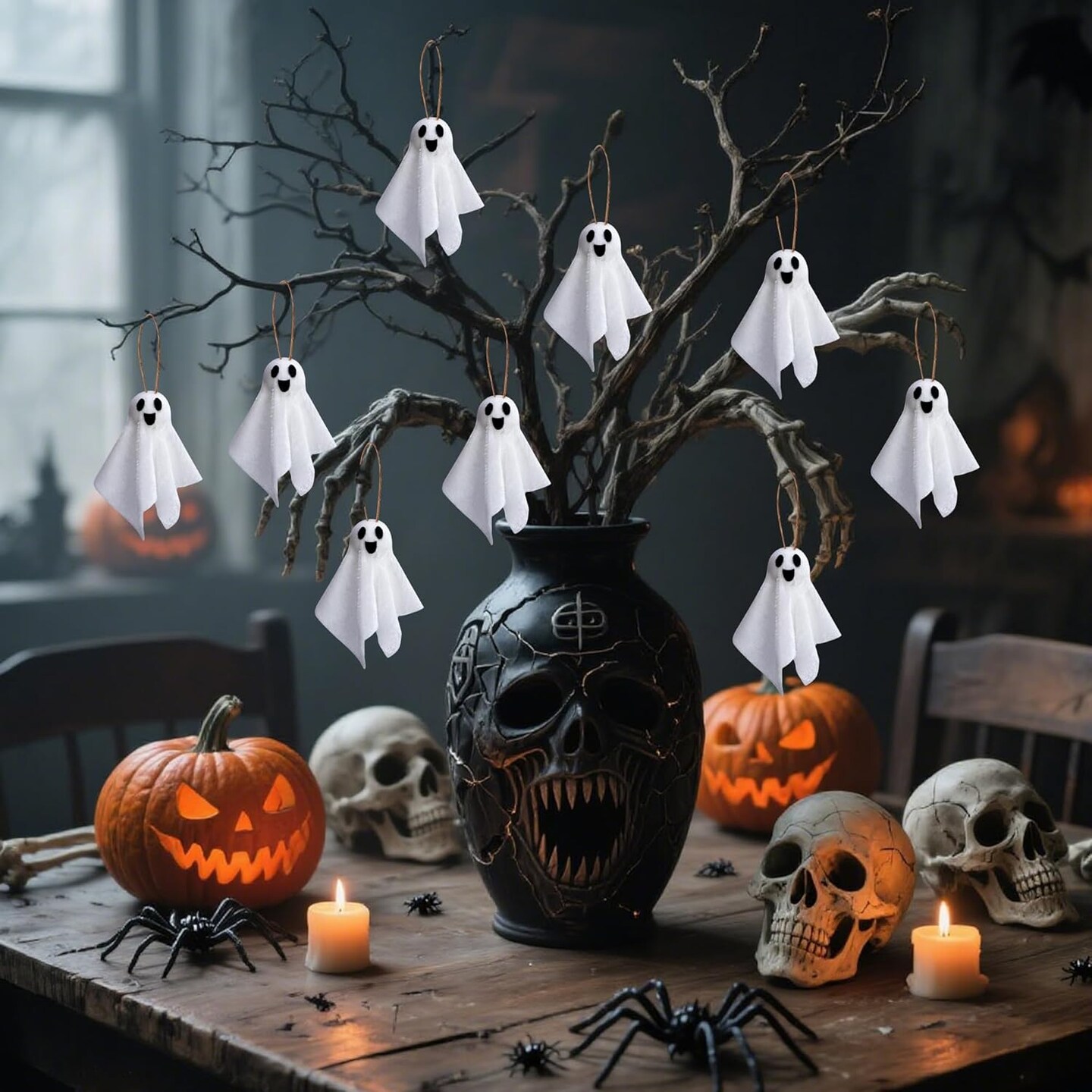 16 Pcs Halloween Hanging Ghosts Decoration, 3.5" x 3" Outdoor Small Ghosts Tree Ornaments
