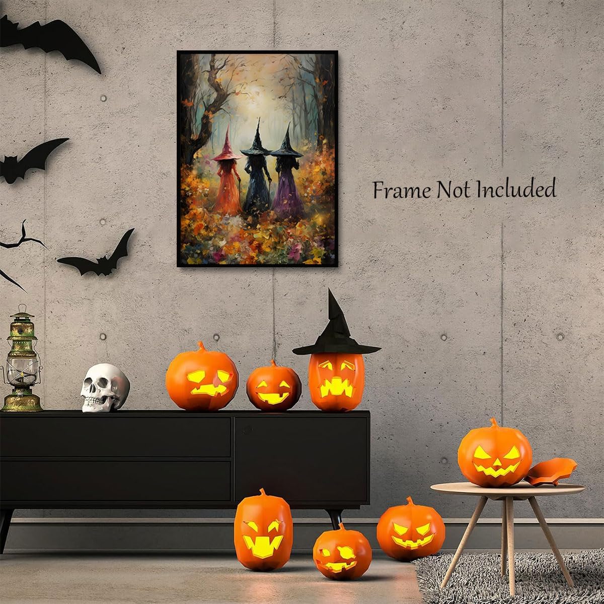 Halloween Vintage Witchy Wall Art – Creepy Gothic Dark Academia Canvas Prints, Moody Victorian Witch Decor for Bedroom & Bathroom, Witchcore Aesthetic Artwork (12x16, Unframed)