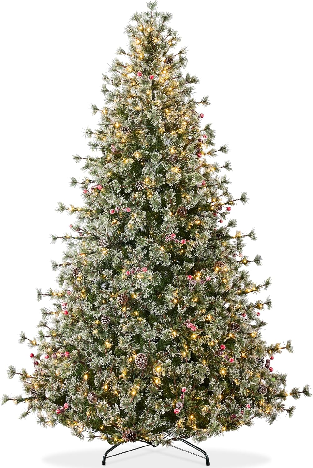 Pre Lit Cashmere Christmas Tree Flocked Artificial Pine with 2-in-1 LED Lights and Pine Cones