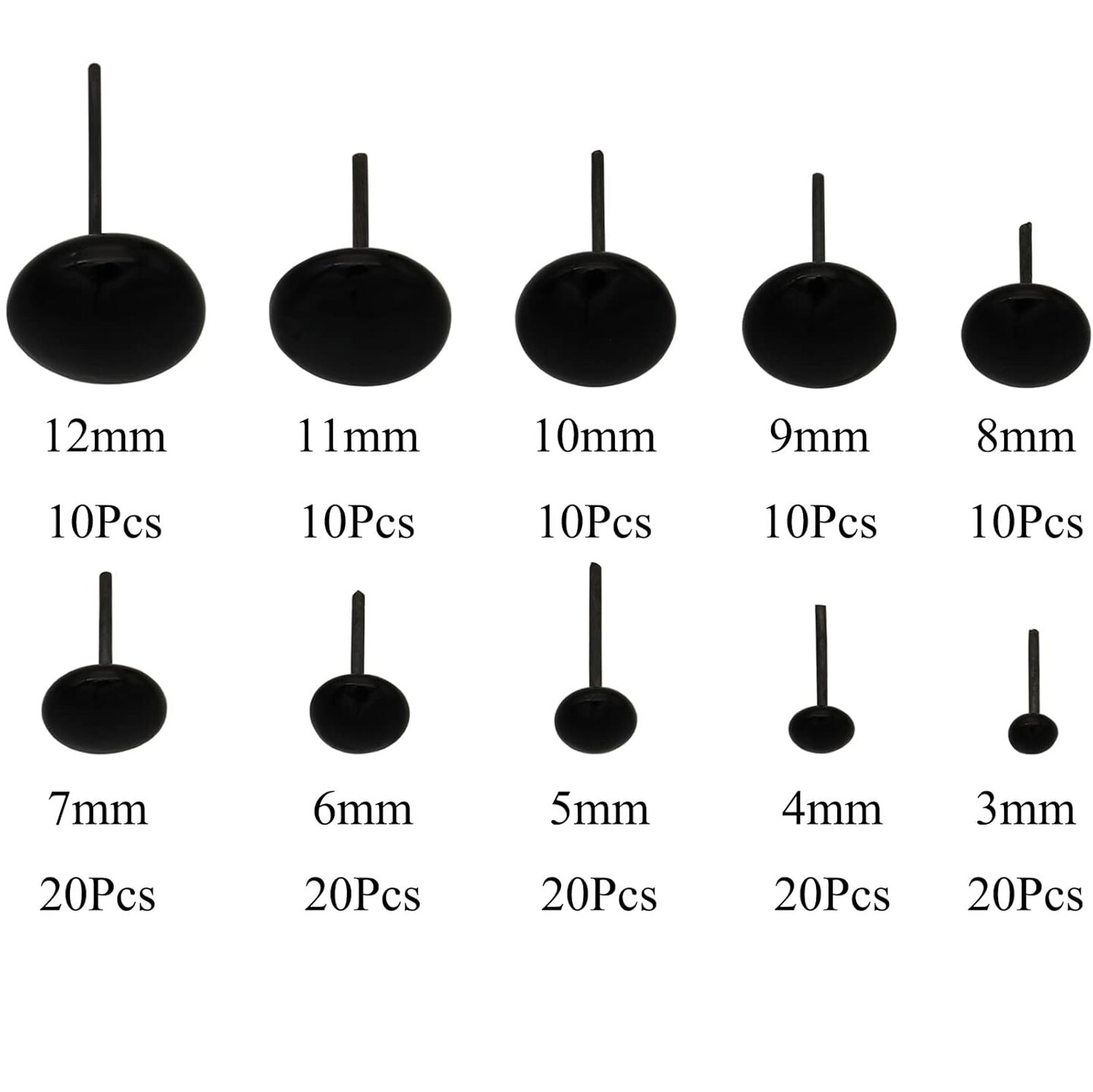 150Pcs Needle Felting Eyes Mini Glass Black Eyes Kits