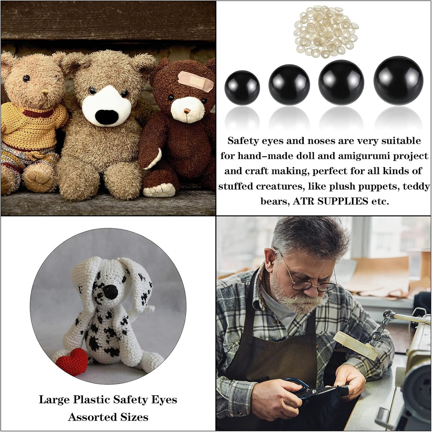 120 Pieces 14-24 mm Safety Eyes for Amigurumi Large Black Plastic Doll Eyes