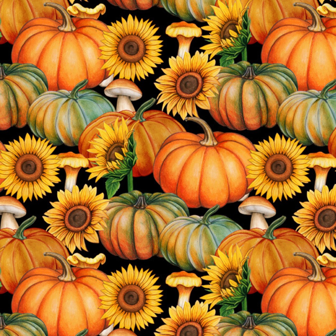 Pumpkins Autumn Harvest Cotton Fabric | By The Yard | Sewing and Crafting | 44 inches wide