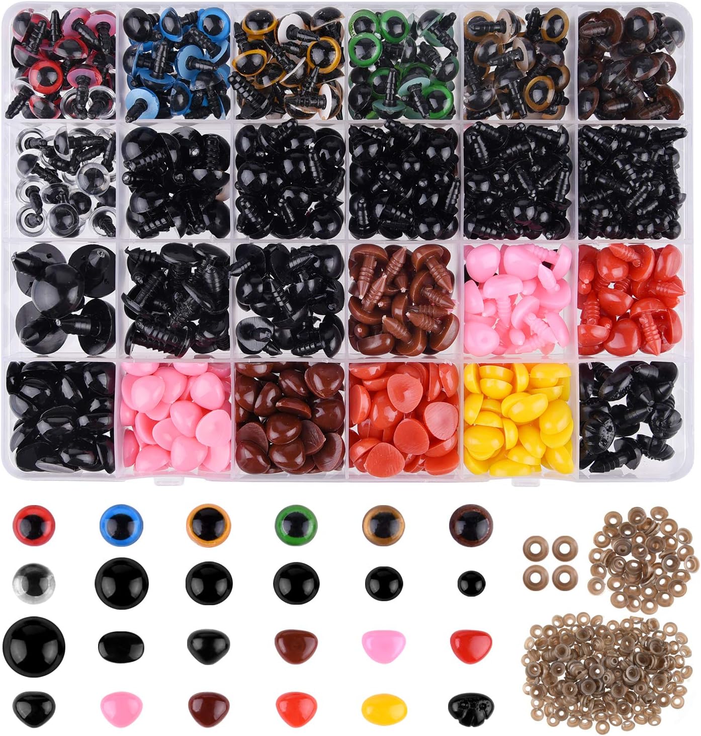 1028PCS Plastic Safety Eyes & Noses Kit with Washers for Dolls, Plush Animals, Amigurumi, and DIY Crafts – Assorted Sizes