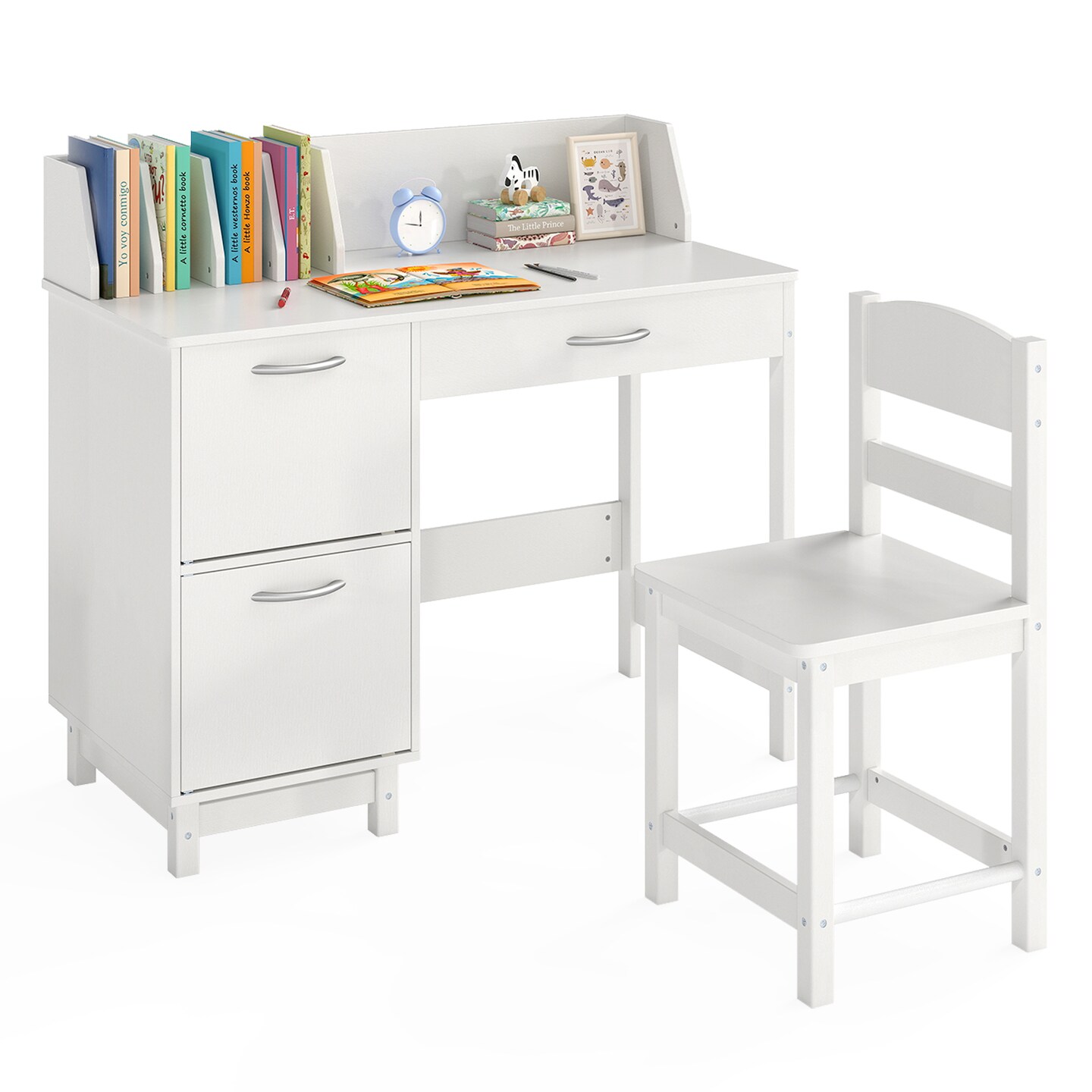 Kids Study Table and Chair Set with Storage Drawer Cabinets Book Organizer