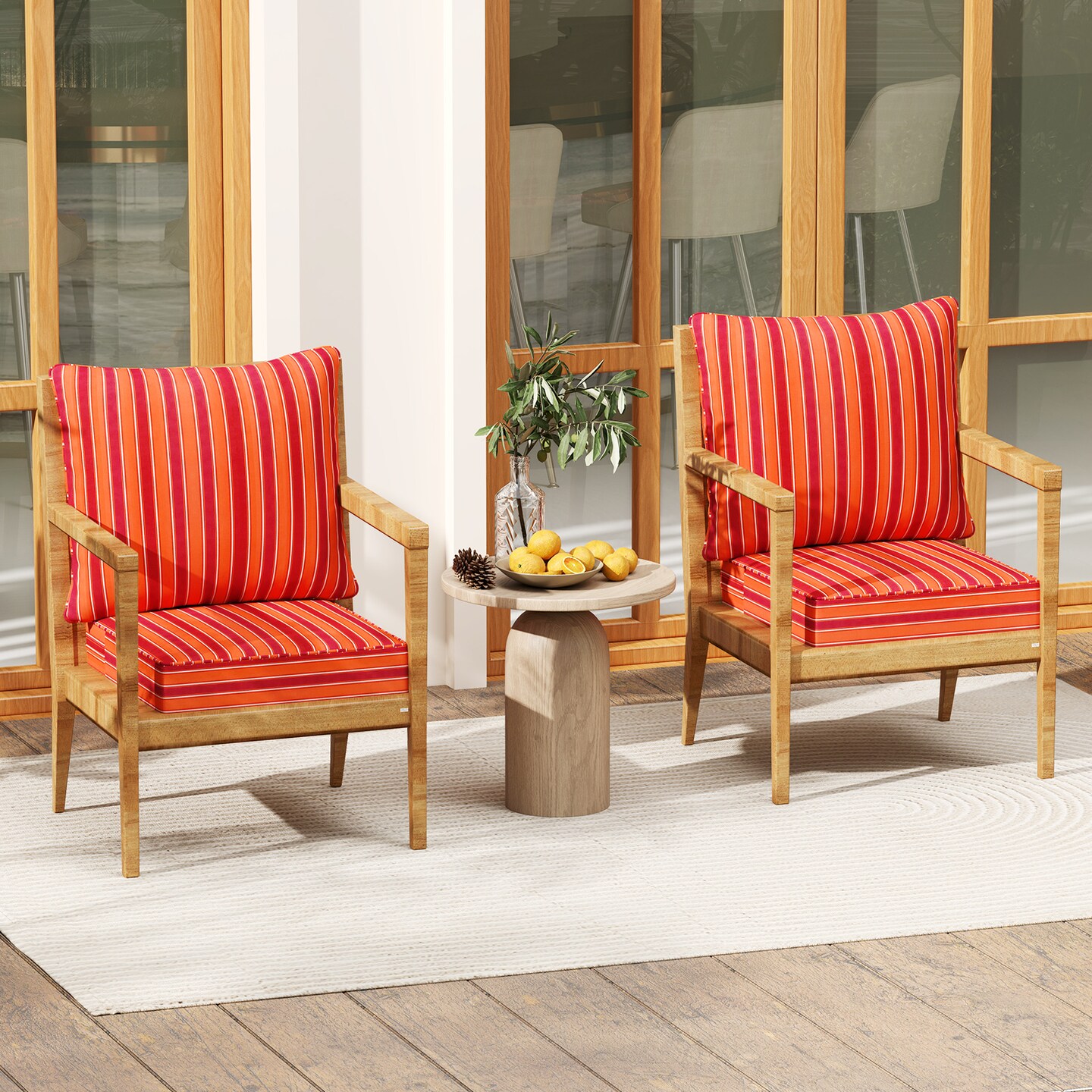 Patio Chair Cushion Set With Seat and Back Cushions Water Resistant Polyester