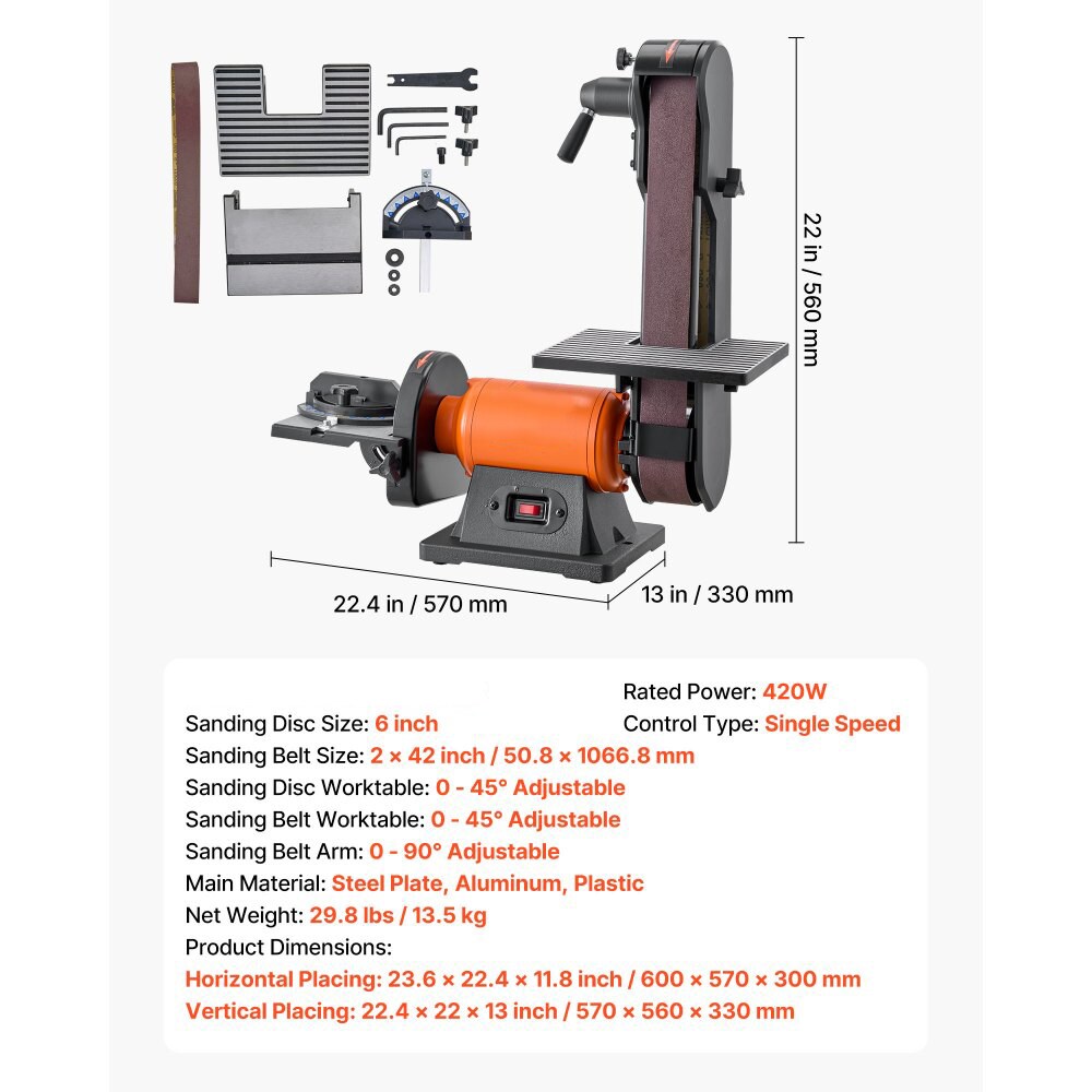 Professional Bench Belt Disc Sander Combo 2" x 42" Belt, 420W