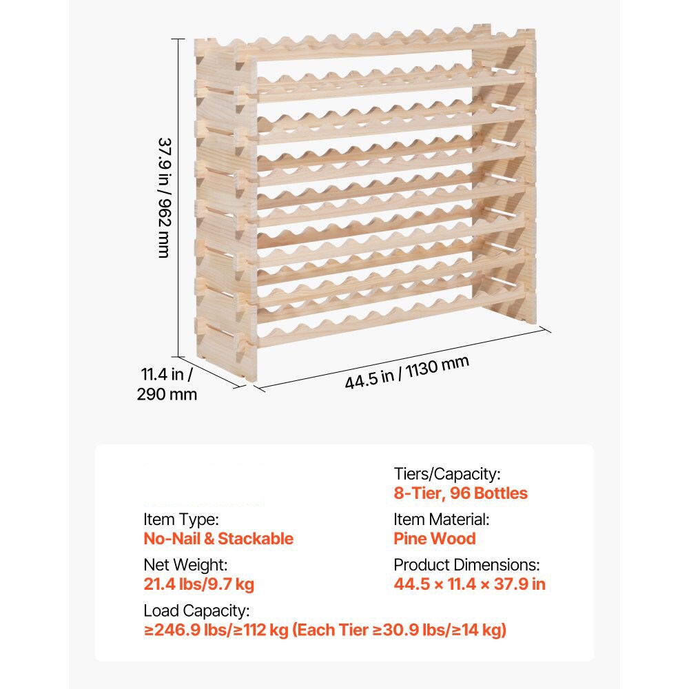 Solid Wood Stackable Wine Rack for 6 Bottles, Modular Floor Design