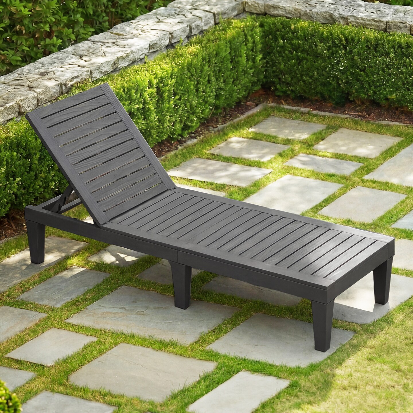 Outdoor Recliner Chaise Lounge Chair Adjustable Height 5 Position Backrest