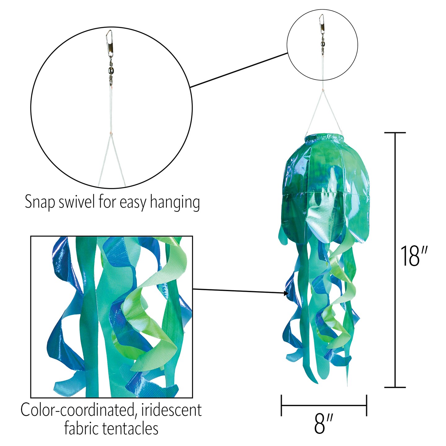 In the Breeze 5264 — 18-inch Teal Iridescent Jellyfish 3D Windsock — Bright, Sparkling Marine Life Outdoor Decor