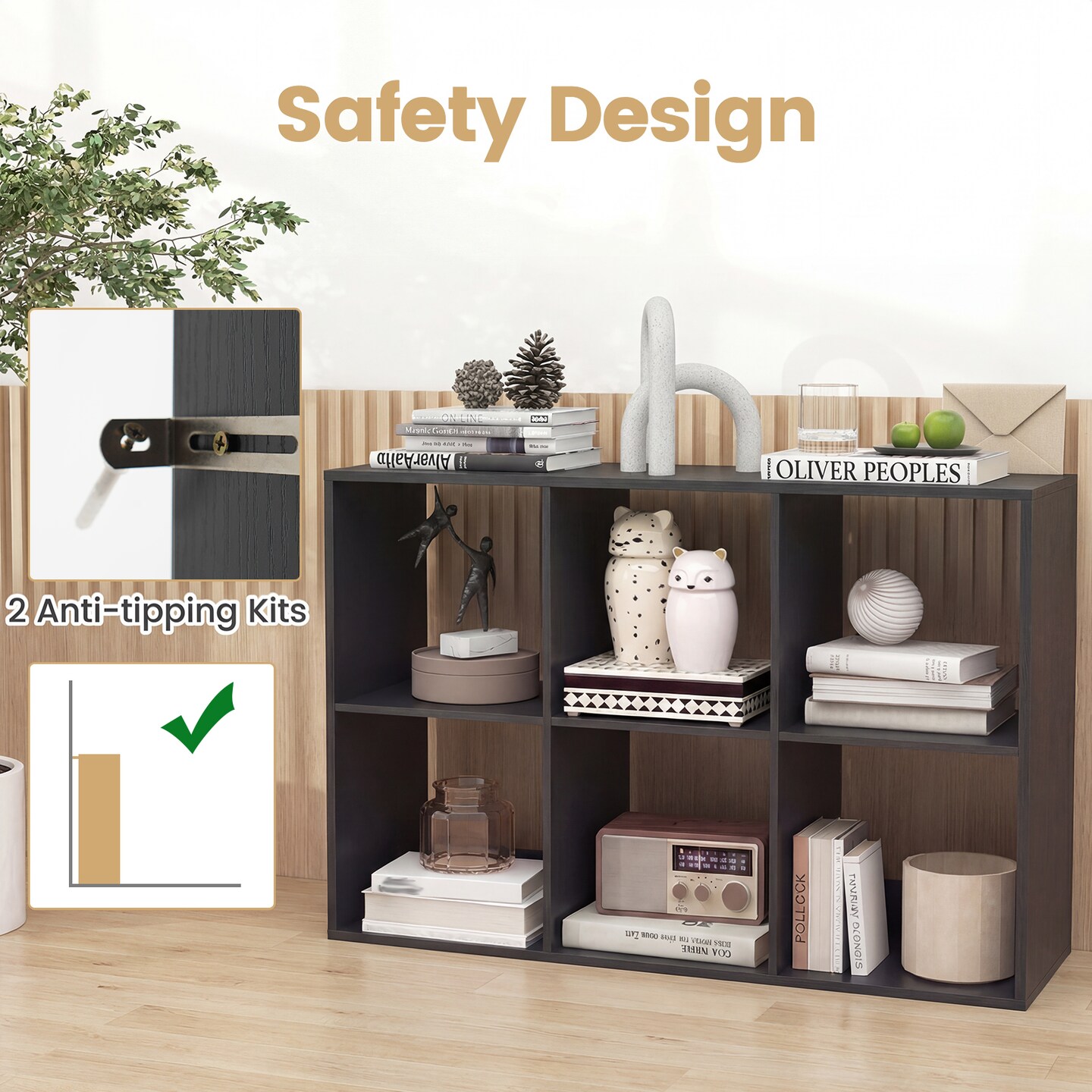 Freestanding Cube Storage Shelf Organizer Engineered Wood Bookcase with Open Compartments and Wide Tabletop for Home Office