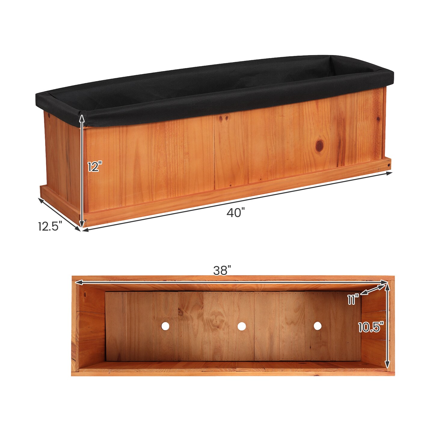 Orange Solid Fir Wood Raised Garden Bed with Drainage Holes and Liner