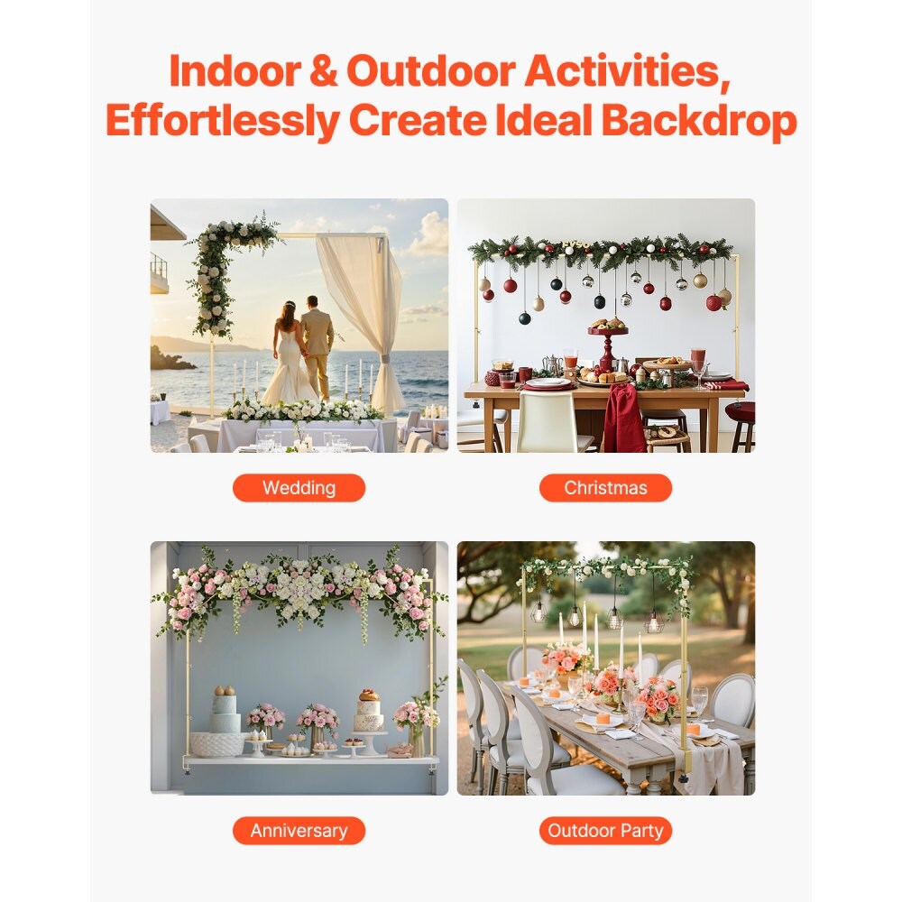 Gold Tabletop Balloon Arch Stand, 13"-42" Tall, 28"-98" Adjustable Metal Rod Frame