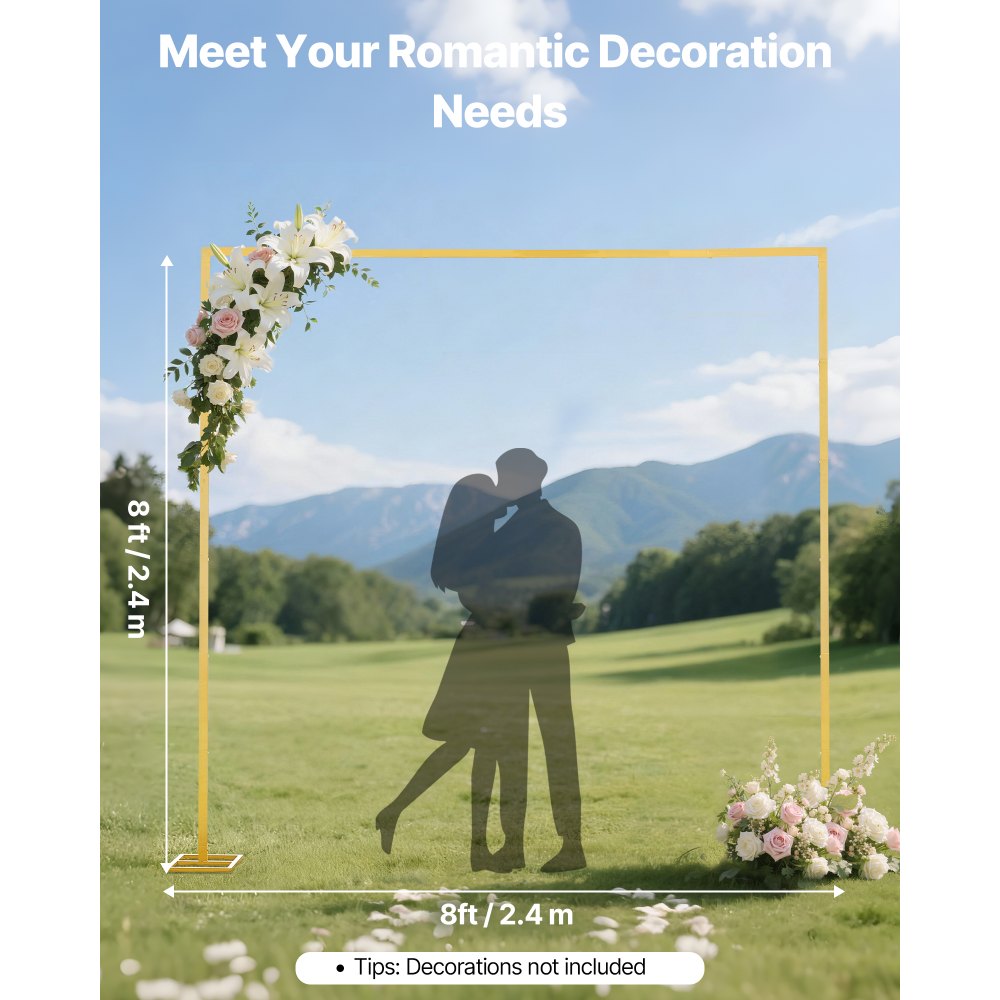 Square Gold Metal Backdrop Stand 8 x 8 ft Easy Assembly Party Arch Frame