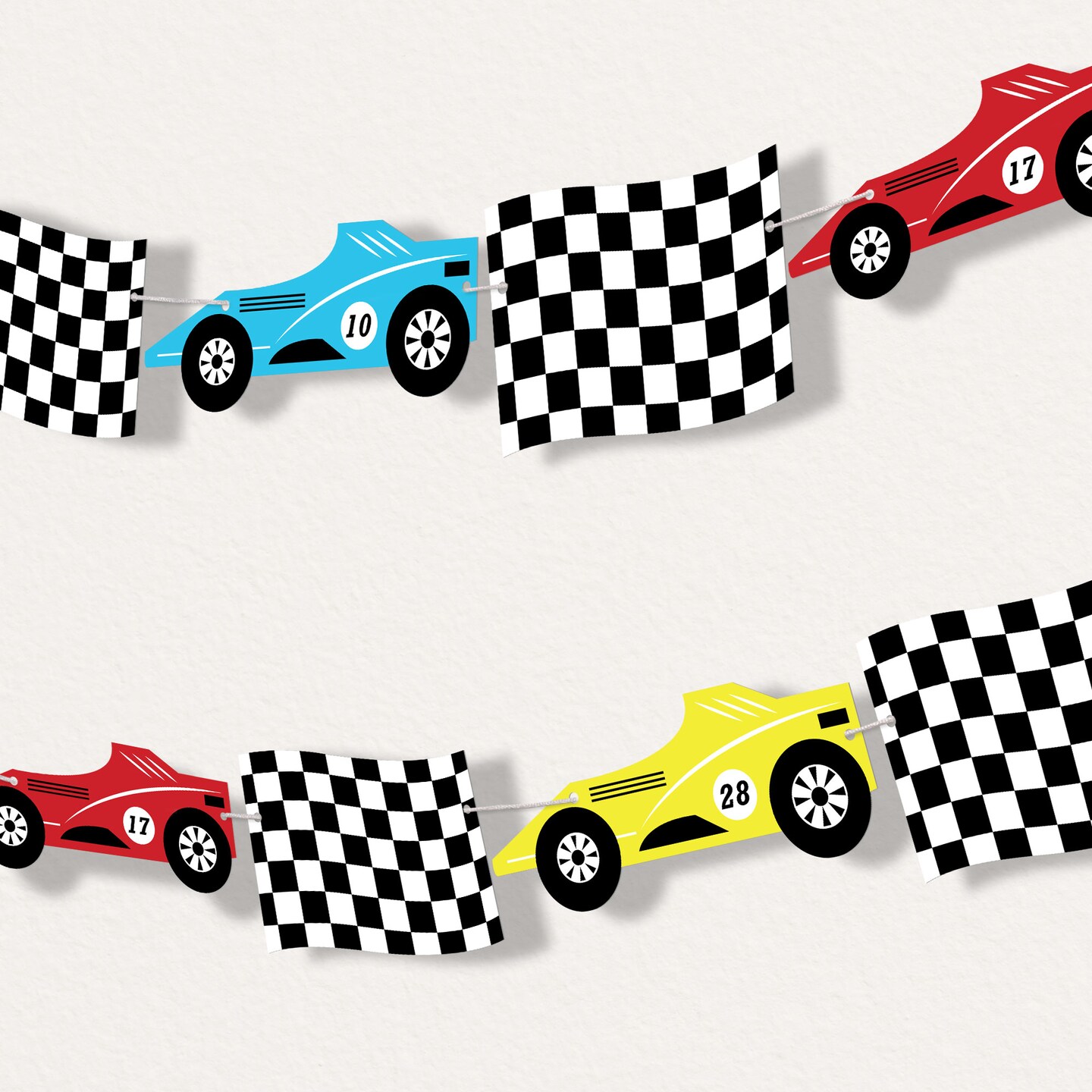 Big Dot of Happiness Let's Go Racing - Racecar Garland Banner, Race Car Birthday Decorations Banner Backdrop, 30 Feet of Cord, 15 Double-Sided Shapes