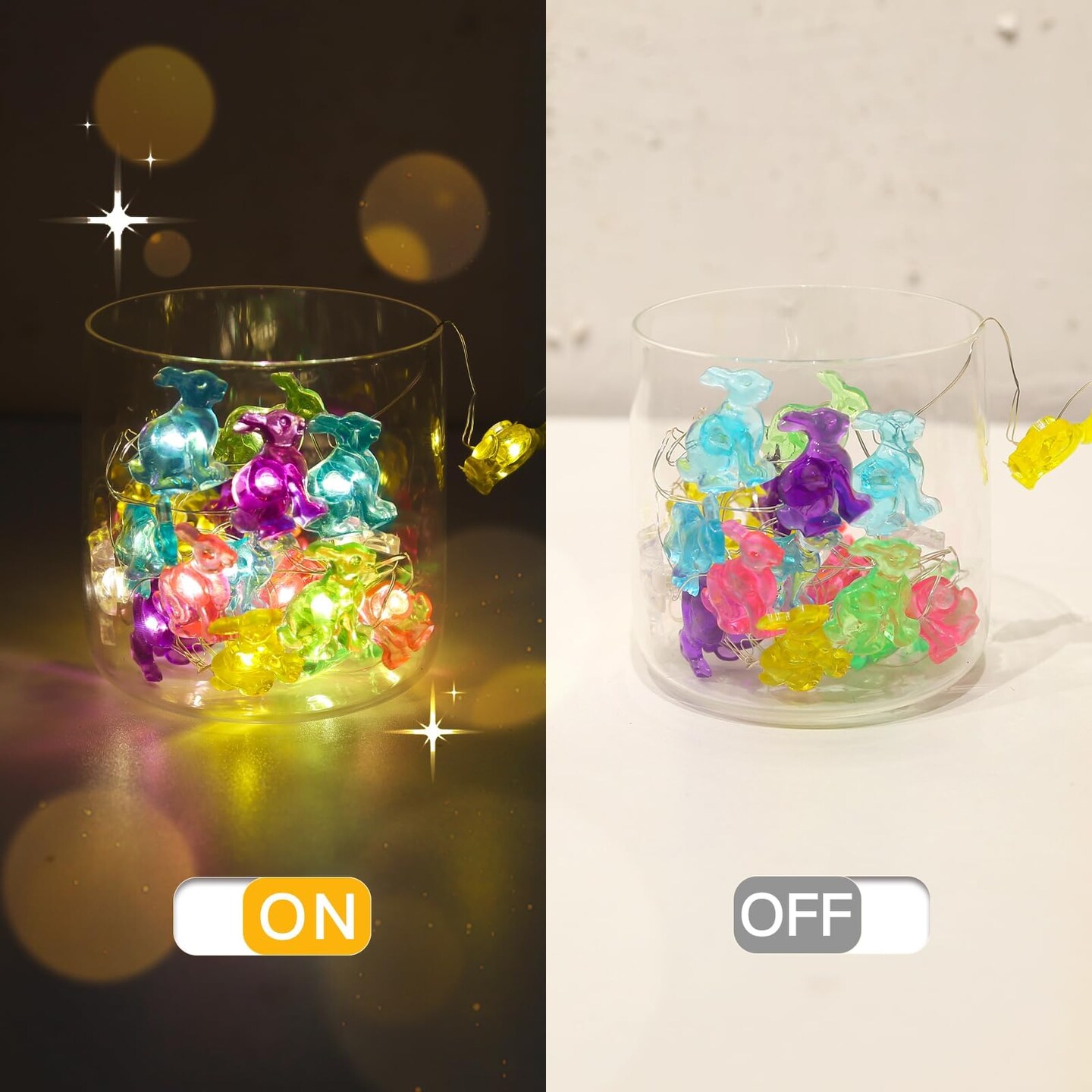 Easter Bunny Battery Operated String Lights, 12.8ft 40LED Waterproof Colorful Easter Fairy Lights with Timer, Easter Lights String Led for Indoor, Tree, Mantle, Table, Outdoor, Spring Decor