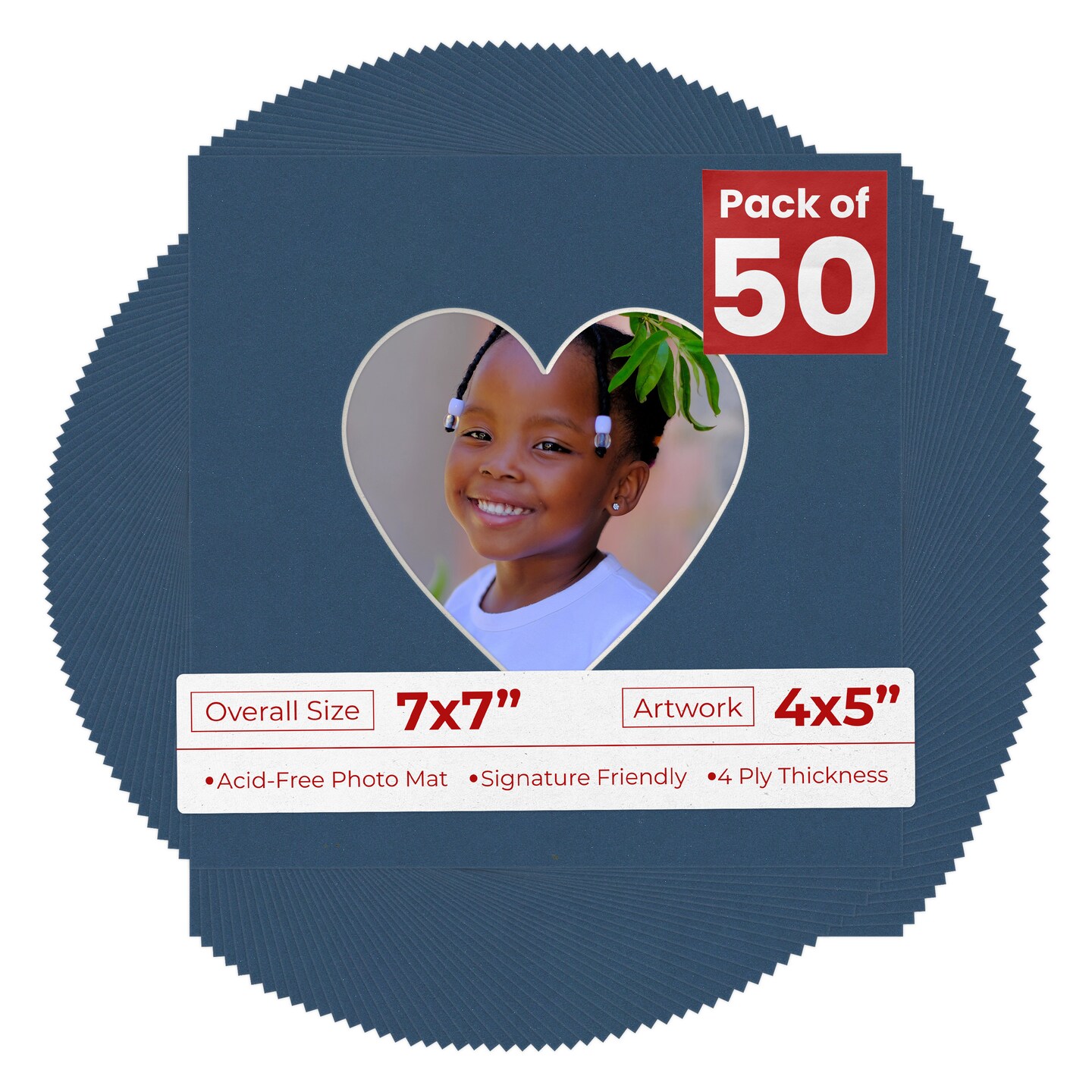 Ink Blue Mat Board for 7x7 Frames - Heart Opening for 4x5 Photos, Color ...
