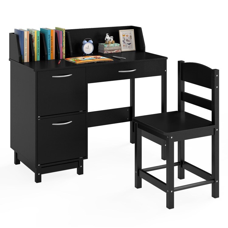 Kids Study Table and Chair Set with Storage Drawer Cabinets Book Organizer