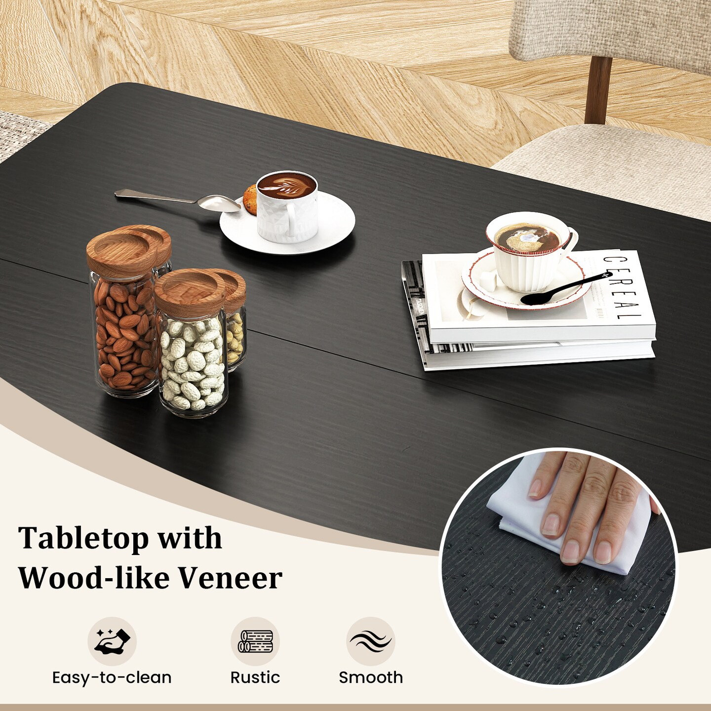 Farmhouse Dining Table with 2 Tier Storage Shelves Engineered Wood