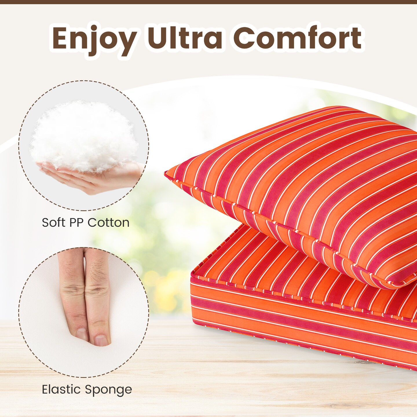 Patio Chair Cushion Set With Seat and Back Cushions Water Resistant Polyester