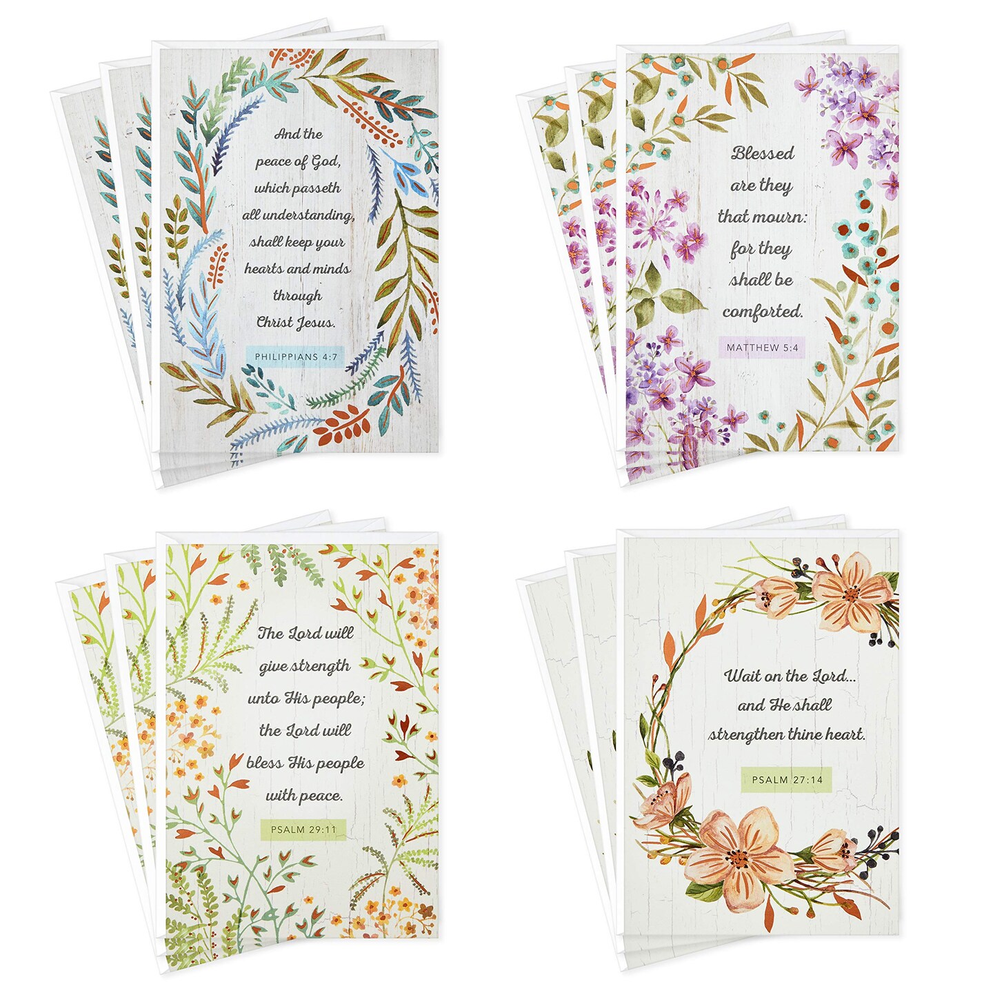Assorted Religious Sympathy Cards, Floral Wreaths (12 Cards with Envelopes)