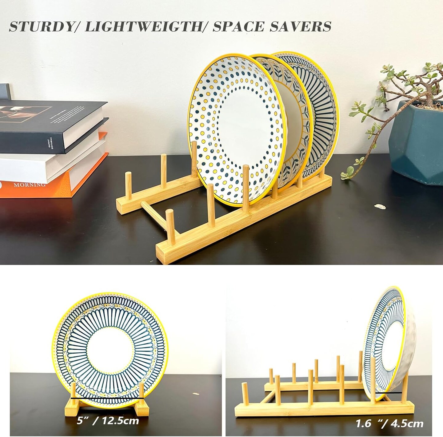 2 Pack Plate Holder for Displaying (Bamboo) 11.4 x 5.3 x 4 inches