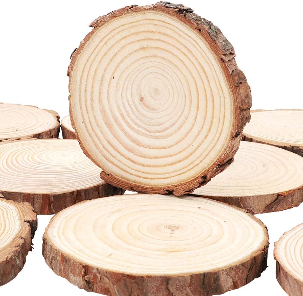 Unfinished Natural Wood Slices with Bark 20 Pcs 3.5-4 inch Craft Wood kit